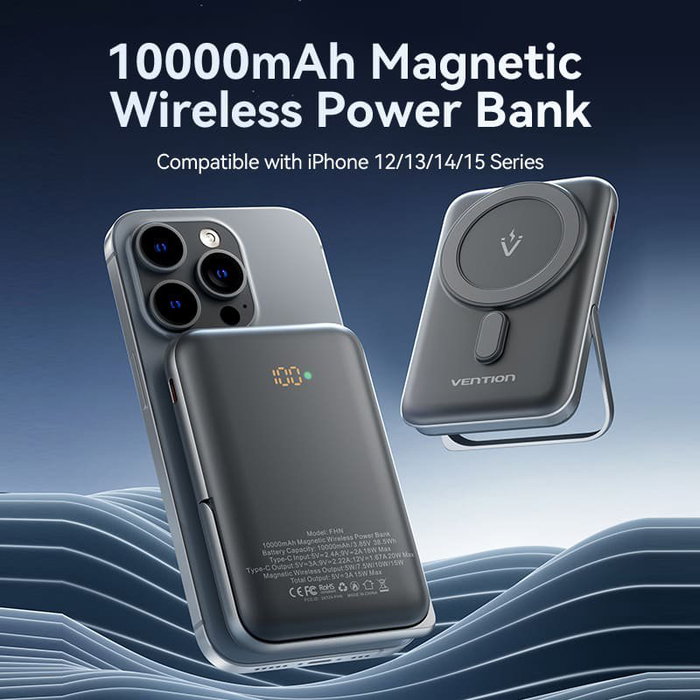 Vention Powerbank Inalámbrico Magnético 10000mAh USB-C Carga Rápida 20W Wireless 15W